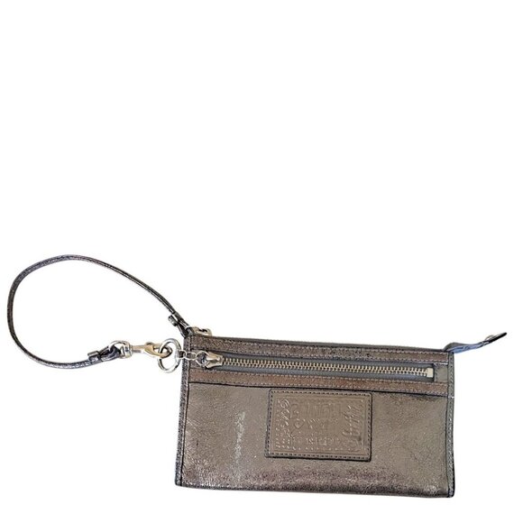 Coach Poppy Gray Metallic Leather Double Zip Clutch Wristlet - Picture 3 of 9